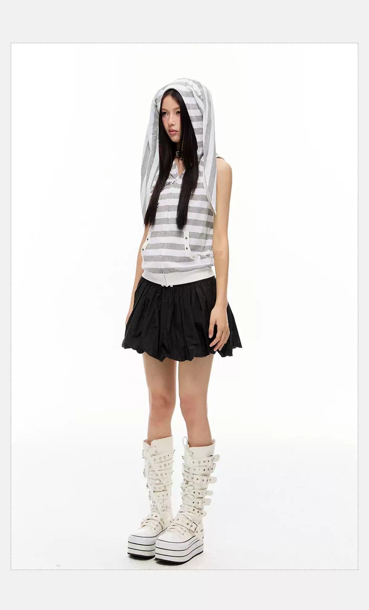 Tom Striped Text Print Hooded Vest-korean-fashion-Vest-Tom's Closet-OH Garments