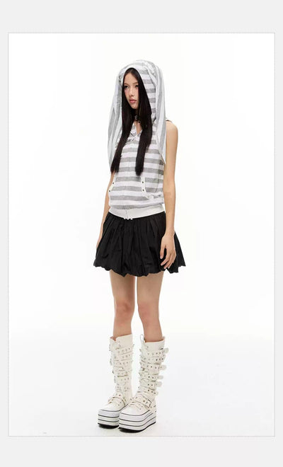 Tom Striped Text Print Hooded Vest-korean-fashion-Vest-Tom's Closet-OH Garments