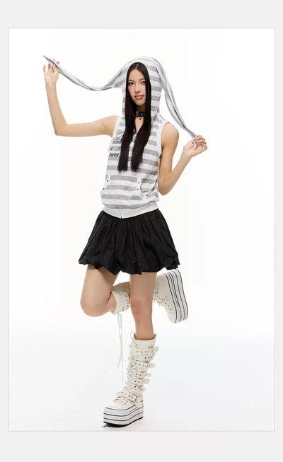 Tom Striped Text Print Hooded Vest-korean-fashion-Vest-Tom's Closet-OH Garments