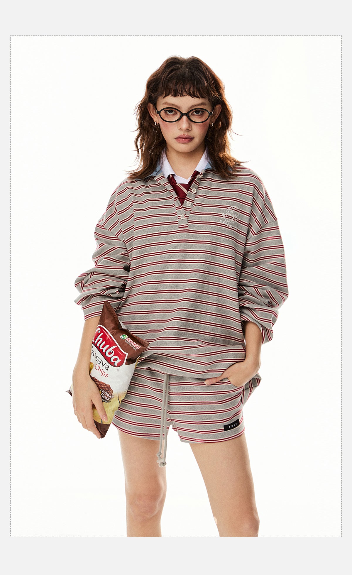 Tom Stripes Long Sleeve T-Shirt & Drawstring Shorts Set-korean-fashion-Clothing Set-Tom's Closet-OH Garments