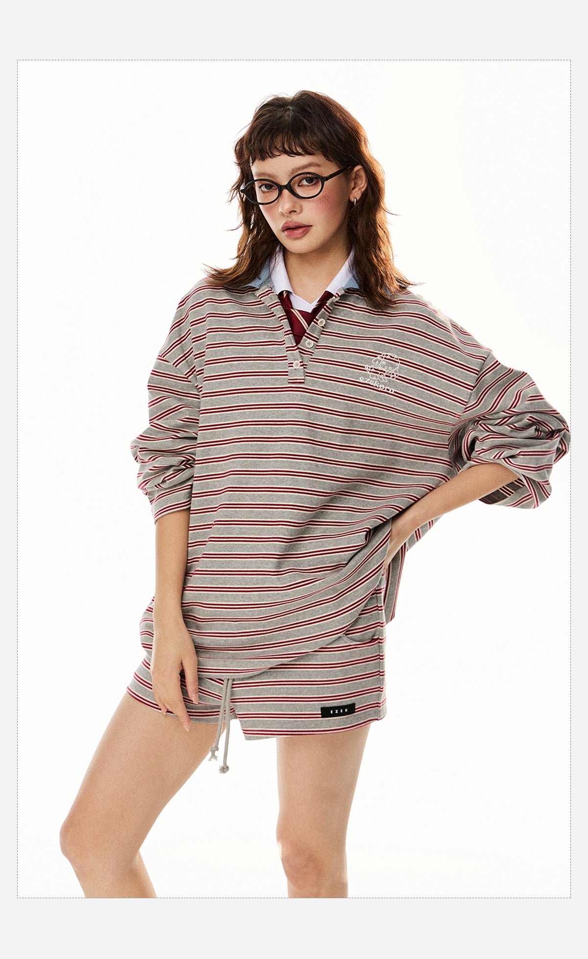 Tom Stripes Long Sleeve T-Shirt & Drawstring Shorts Set-korean-fashion-Clothing Set-Tom's Closet-OH Garments