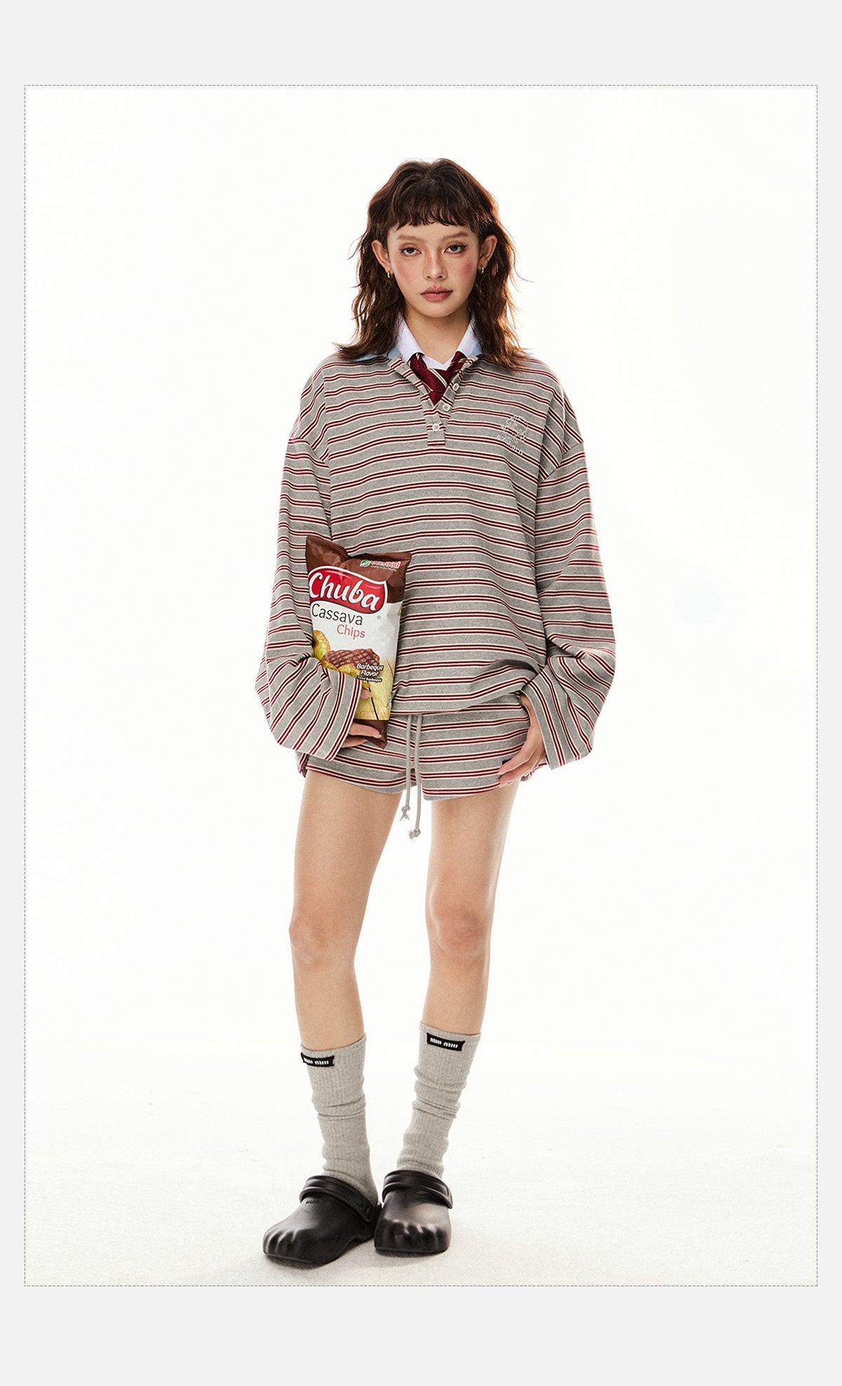 Tom Stripes Long Sleeve T-Shirt & Drawstring Shorts Set-korean-fashion-Clothing Set-Tom's Closet-OH Garments