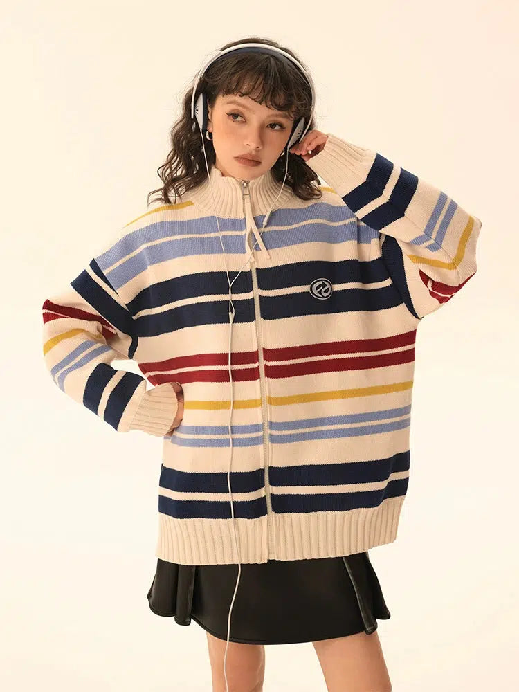Tom Stripes Ribbed Hem Knit Jacket-korean-fashion-Jacket-Tom's Closet-OH Garments