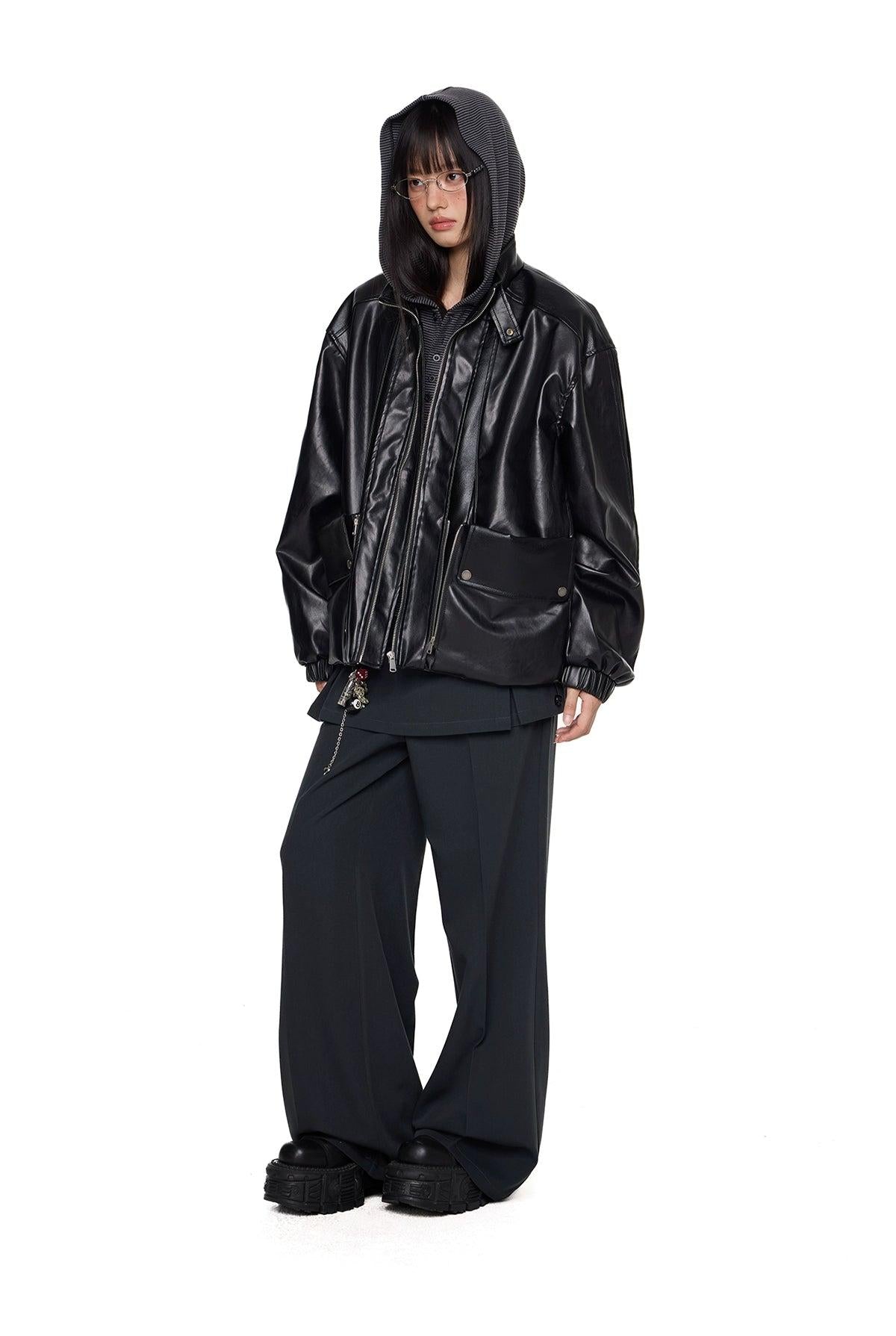 Tom Structured Multi Details PU Leather Jacket-korean-fashion-Jacket-Tom's Closet-OH Garments