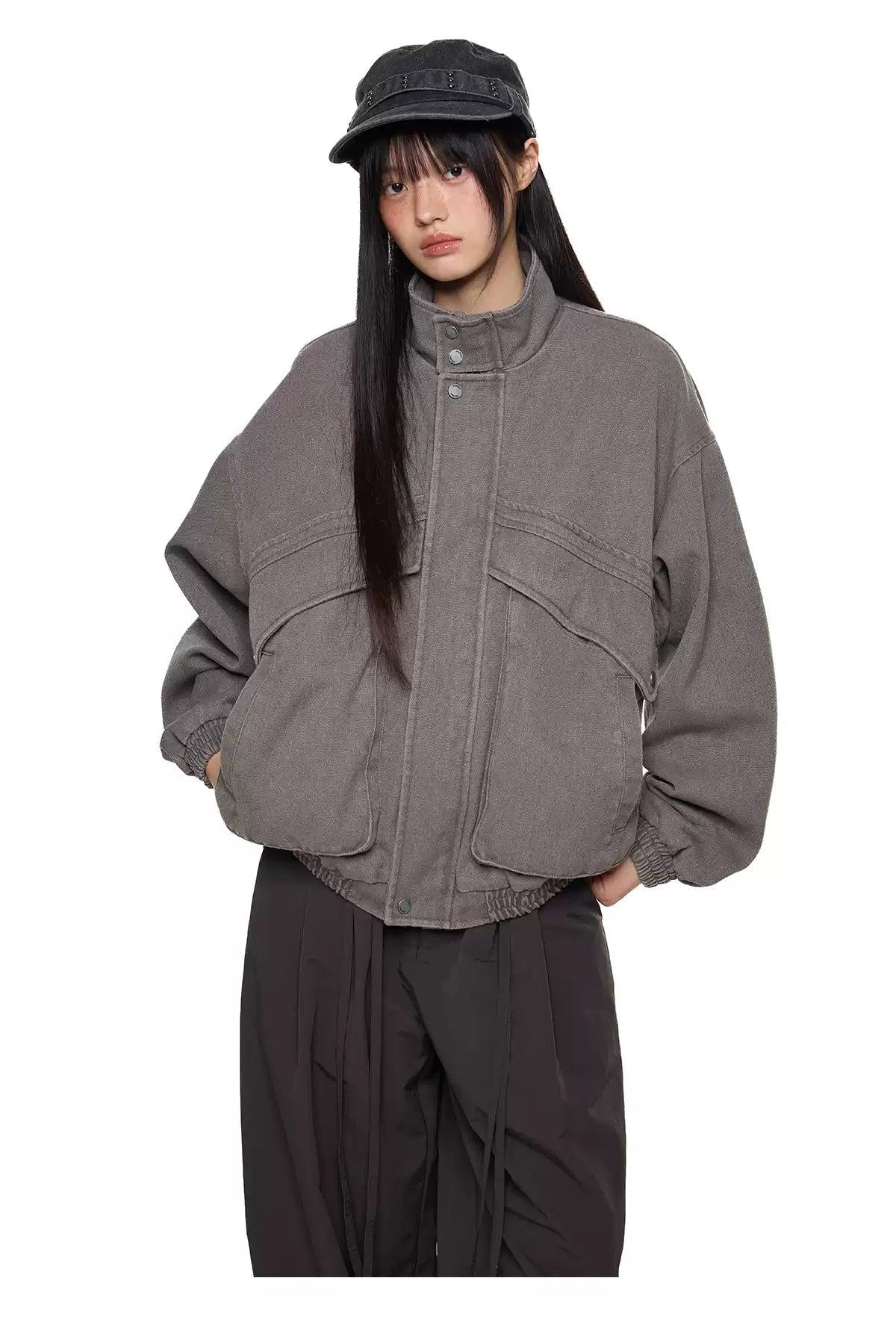 Tom Structured Ruched Hem Denim Jacket-korean-fashion-Jacket-Tom's Closet-OH Garments