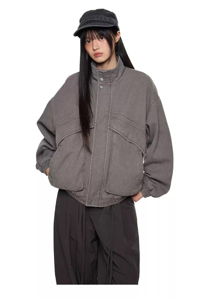 Tom Structured Ruched Hem Denim Jacket-korean-fashion-Jacket-Tom's Closet-OH Garments