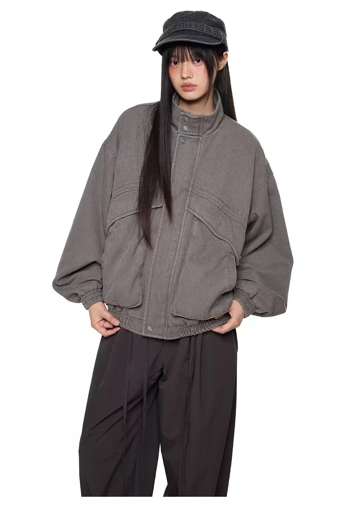 Tom Structured Ruched Hem Denim Jacket-korean-fashion-Jacket-Tom's Closet-OH Garments