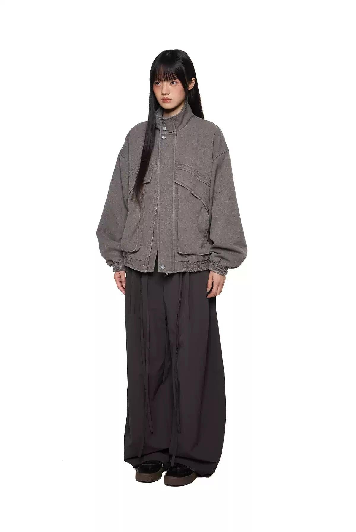 Tom Structured Ruched Hem Denim Jacket-korean-fashion-Jacket-Tom's Closet-OH Garments