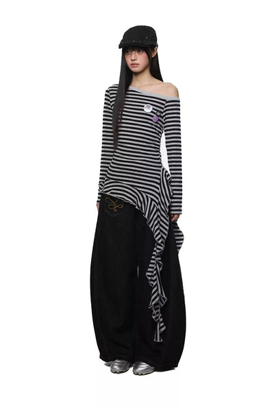 Tom Tassel Ribbon Striped Long Sleeve T-Shirt-korean-fashion-T-Shirt-Tom's Closet-OH Garments