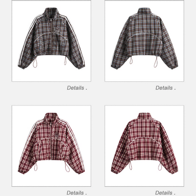 Tom Three-Bar Plaid Jacket & Drawcord Skirt Set-korean-fashion-Clothing Set-Tom's Closet-OH Garments