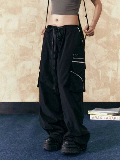 Tom Tie-Knot Lace Detail Cargo Pants-korean-fashion-Pants-Tom's Closet-OH Garments