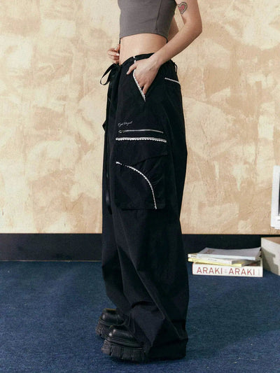 Tom Tie-Knot Lace Detail Cargo Pants-korean-fashion-Pants-Tom's Closet-OH Garments