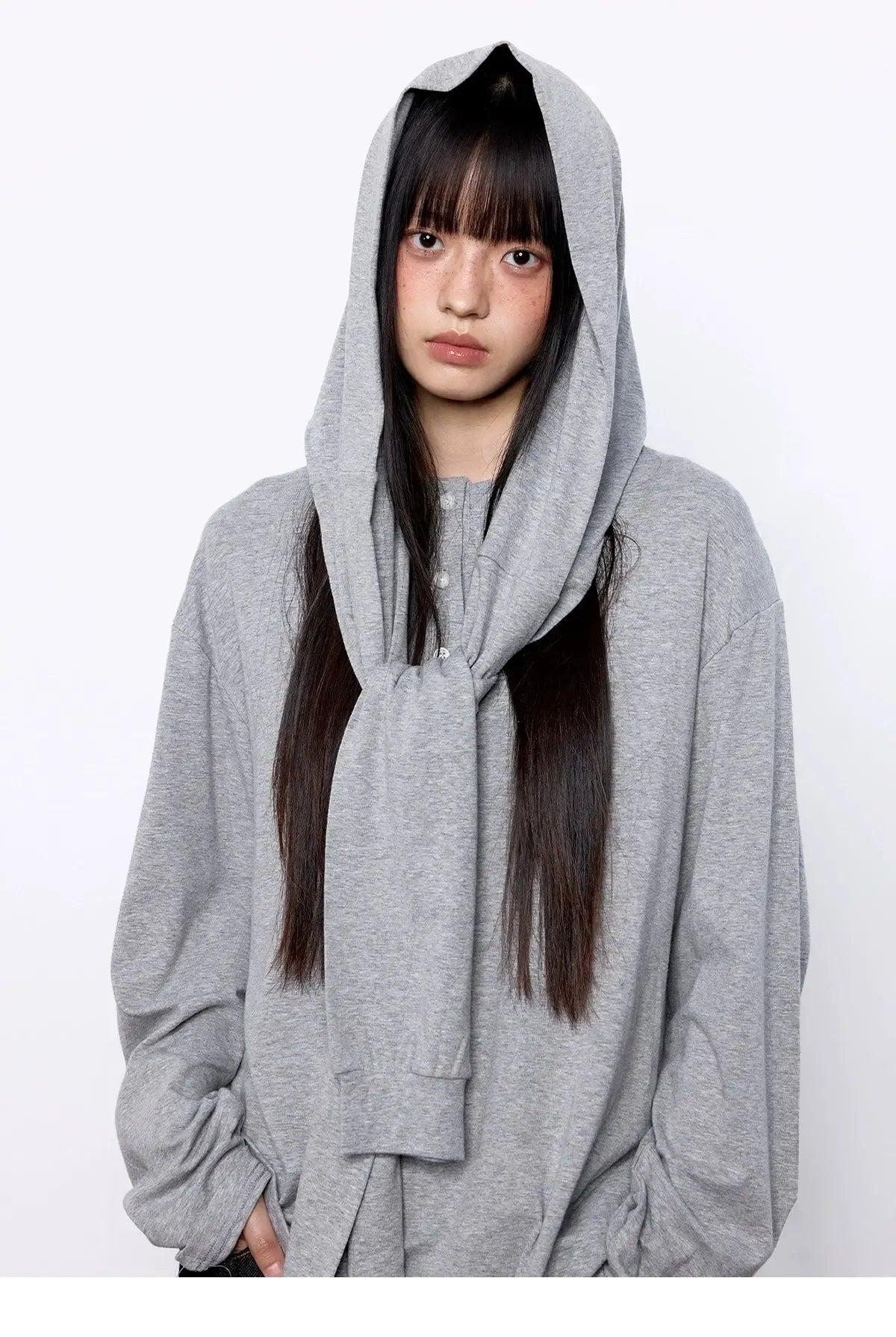 Tom Two-Piece Shawl Detail Hoodie-korean-fashion-Hoodie-Tom's Closet-OH Garments