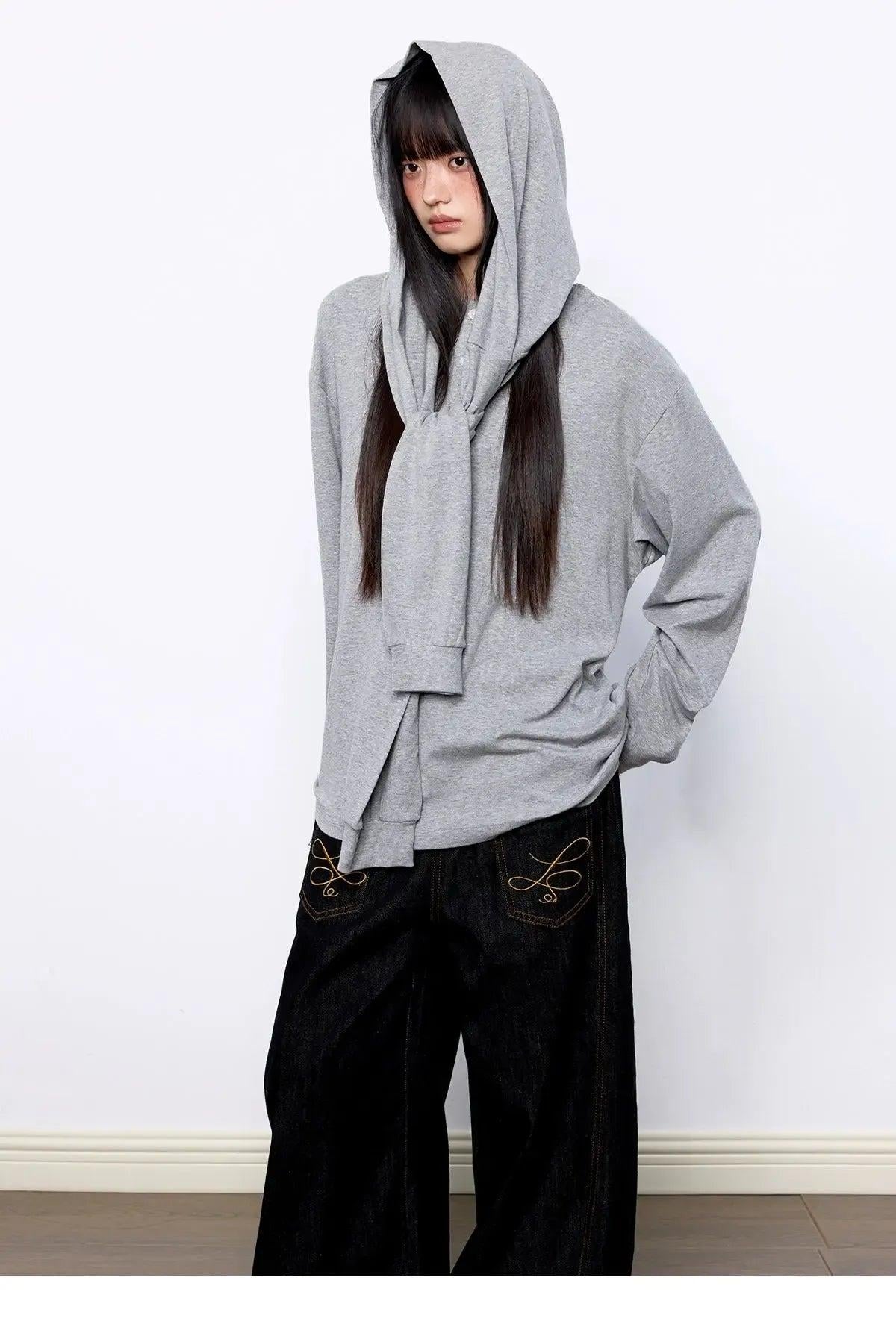 Tom Two-Piece Shawl Detail Hoodie-korean-fashion-Hoodie-Tom's Closet-OH Garments