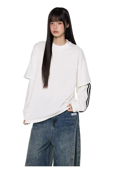 Tom Two-Piece Striped Long Sleeve T-Shirt-korean-fashion-T-Shirt-Tom's Closet-OH Garments
