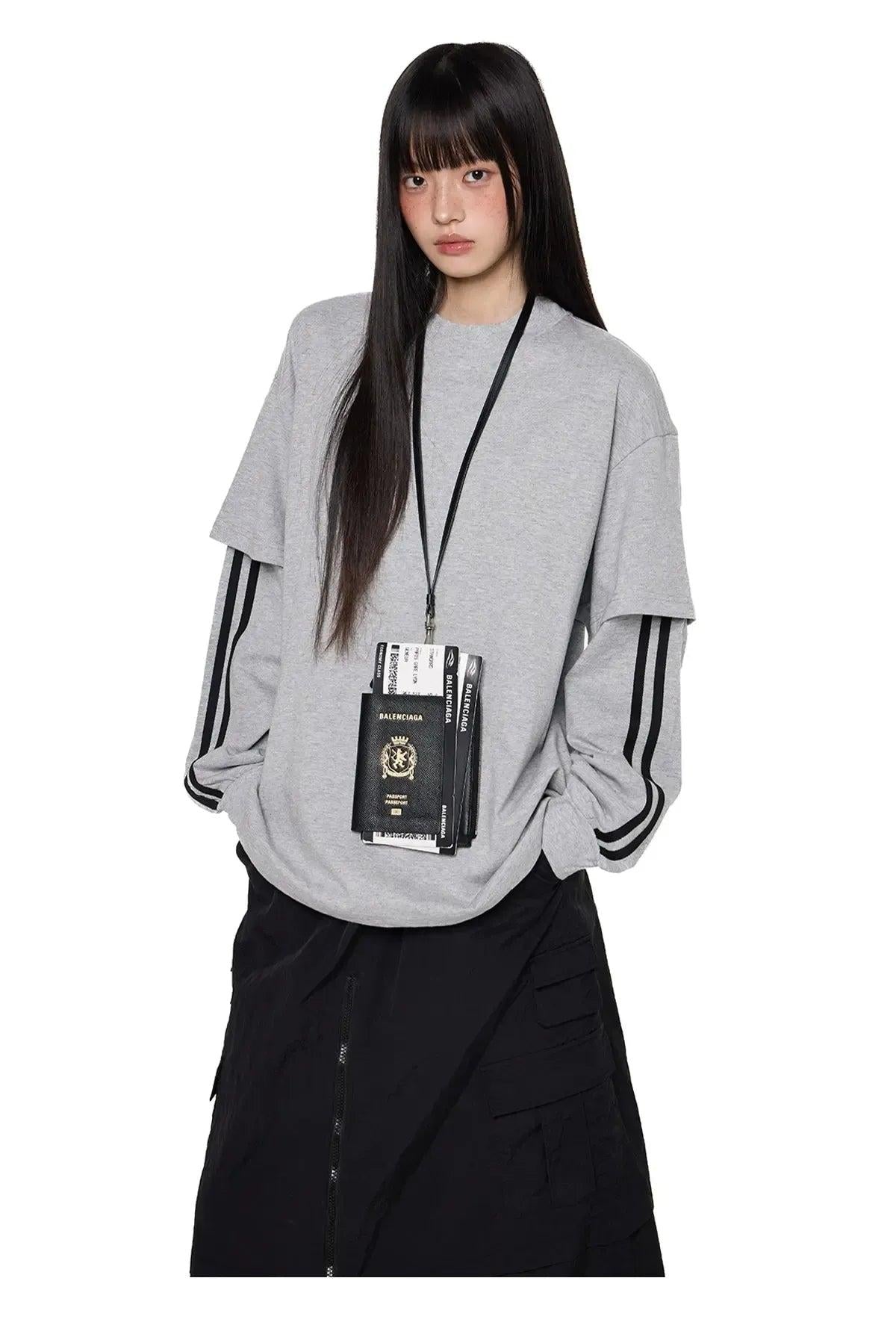 Tom Two-Piece Striped Long Sleeve T-Shirt-korean-fashion-T-Shirt-Tom's Closet-OH Garments