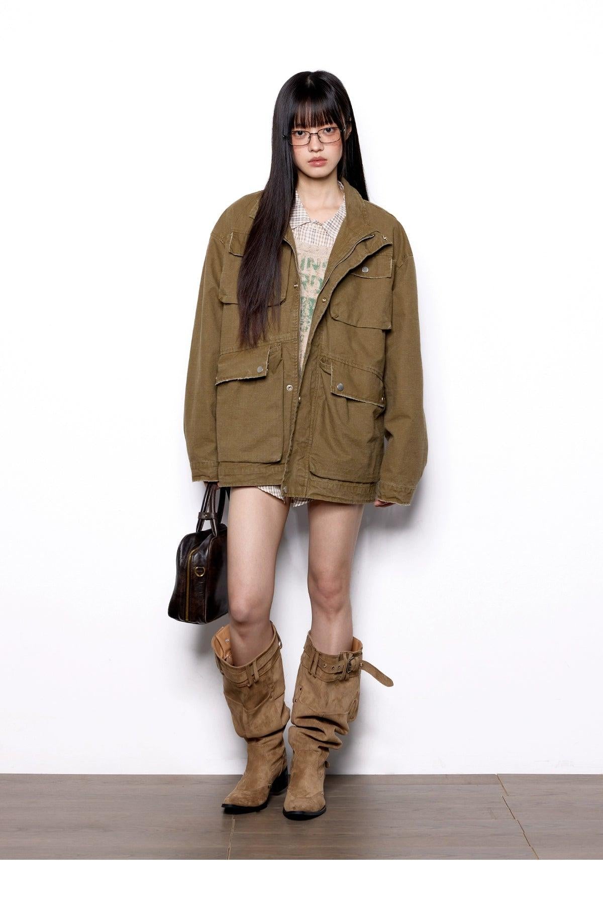 Tom Utility Pockets Workwear Denim Jacket-korean-fashion-Jacket-Tom's Closet-OH Garments