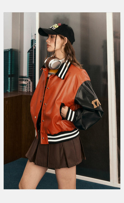 Tom Varsity Style PU Leather Jacket-korean-fashion-Jacket-Tom's Closet-OH Garments