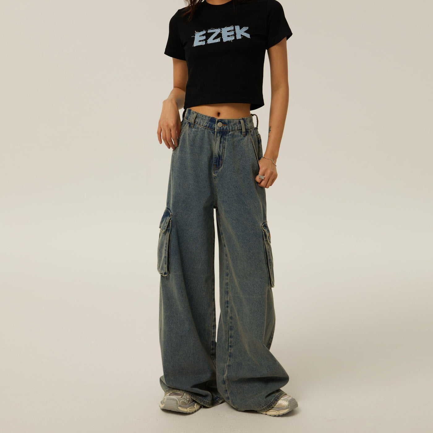 Tom Washed Comfty Cargo Style Jeans-korean-fashion-Jeans-Tom's Closet-OH Garments