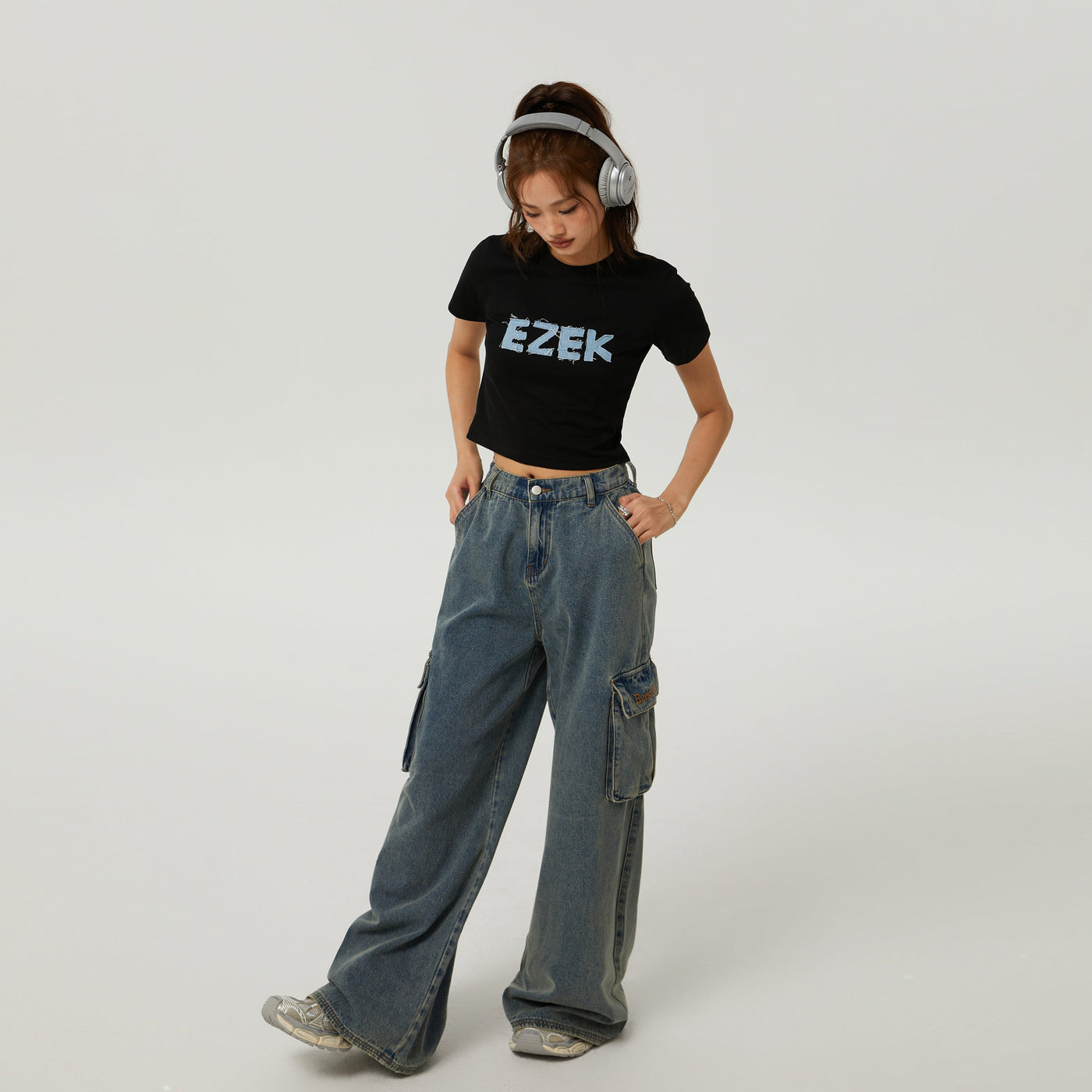 Tom Washed Comfty Cargo Style Jeans-korean-fashion-Jeans-Tom's Closet-OH Garments