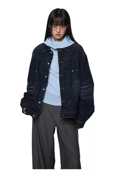 Tom Washed Contrast Buttoned Denim Jacket-korean-fashion-Jacket-Tom's Closet-OH Garments