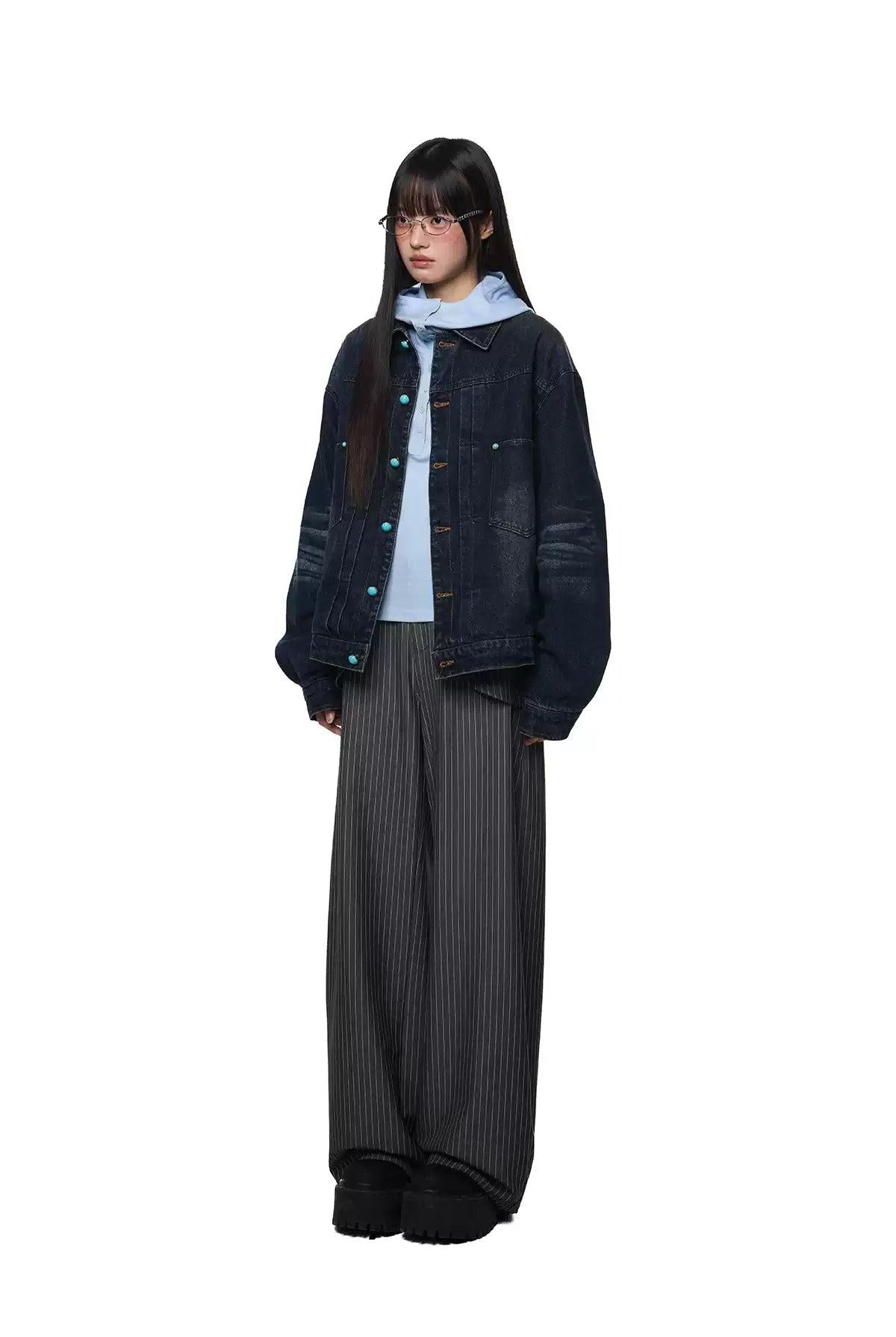 Tom Washed Contrast Buttoned Denim Jacket-korean-fashion-Jacket-Tom's Closet-OH Garments