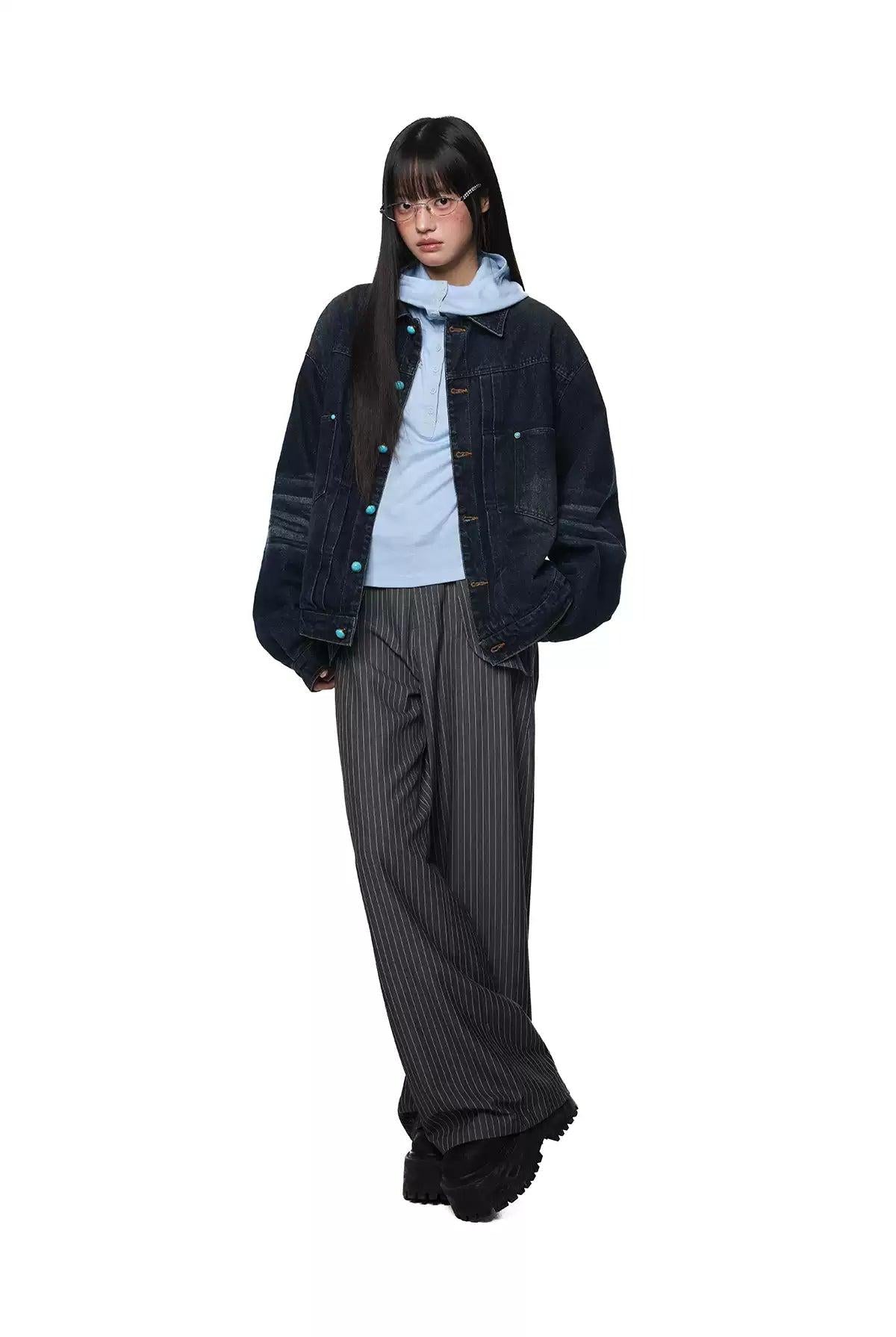 Tom Washed Contrast Buttoned Denim Jacket-korean-fashion-Jacket-Tom's Closet-OH Garments