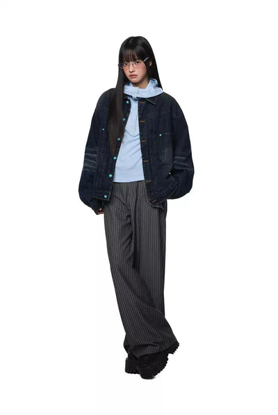 Tom Washed Contrast Buttoned Denim Jacket-korean-fashion-Jacket-Tom's Closet-OH Garments