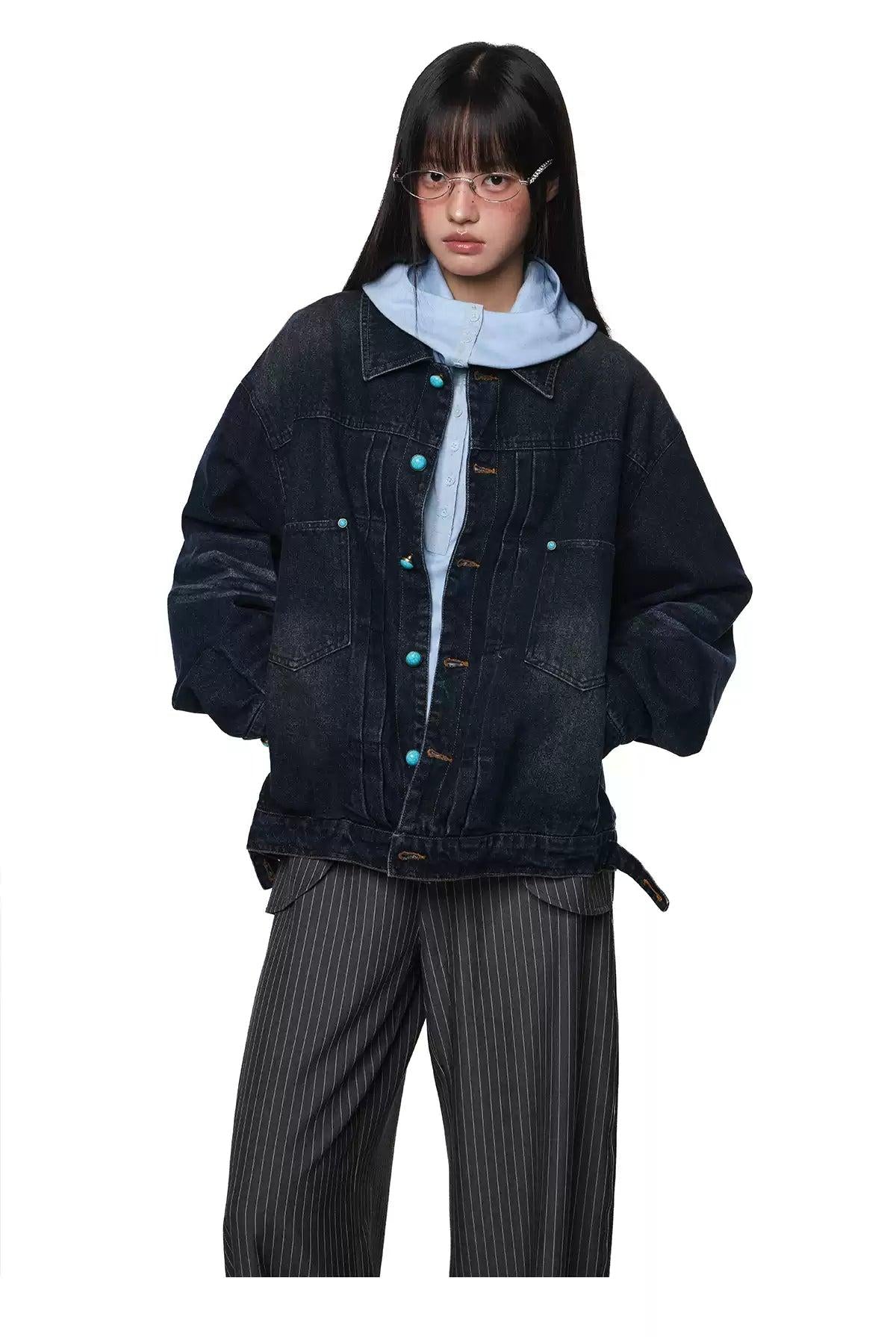 Tom Washed Contrast Buttoned Denim Jacket-korean-fashion-Jacket-Tom's Closet-OH Garments