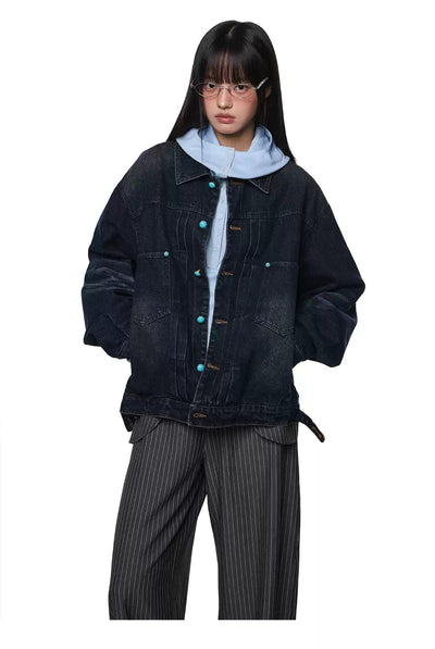 Tom Washed Contrast Buttoned Denim Jacket-korean-fashion-Jacket-Tom's Closet-OH Garments