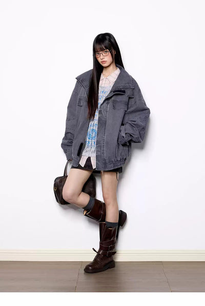 Tom Washed Loose Fit Denim Jacket-korean-fashion-Jacket-Tom's Closet-OH Garments