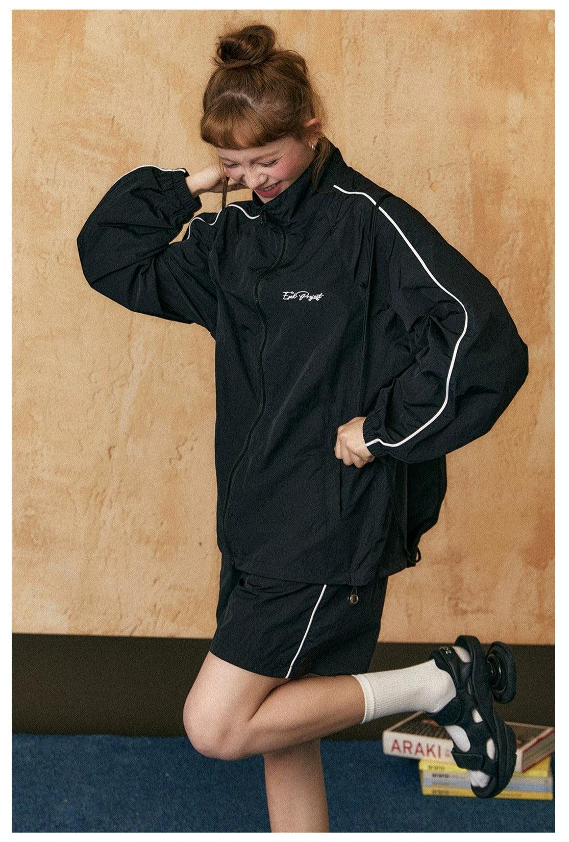 Tom Zipped UV Protection Jacket & Nylon Shorts Set-korean-fashion-Clothing Set-Tom's Closet-OH Garments