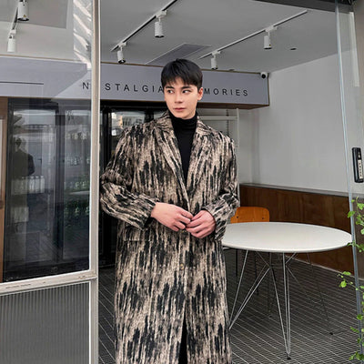 Woo Abstract Pattern Lapel Long Coat-korean-fashion-Long Coat-Woo's Closet-OH Garments