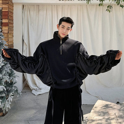 Woo Acetate Bat-Sleeve Half-Zip-korean-fashion-Half-Zip-Woo's Closet-OH Garments