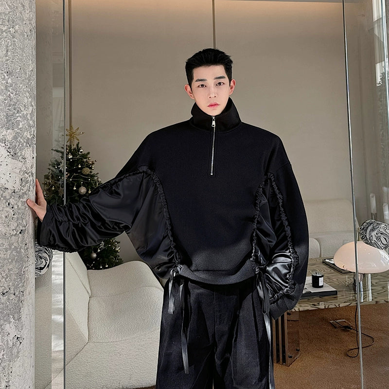 Woo Acetate Bat-Sleeve Half-Zip-korean-fashion-Half-Zip-Woo's Closet-OH Garments