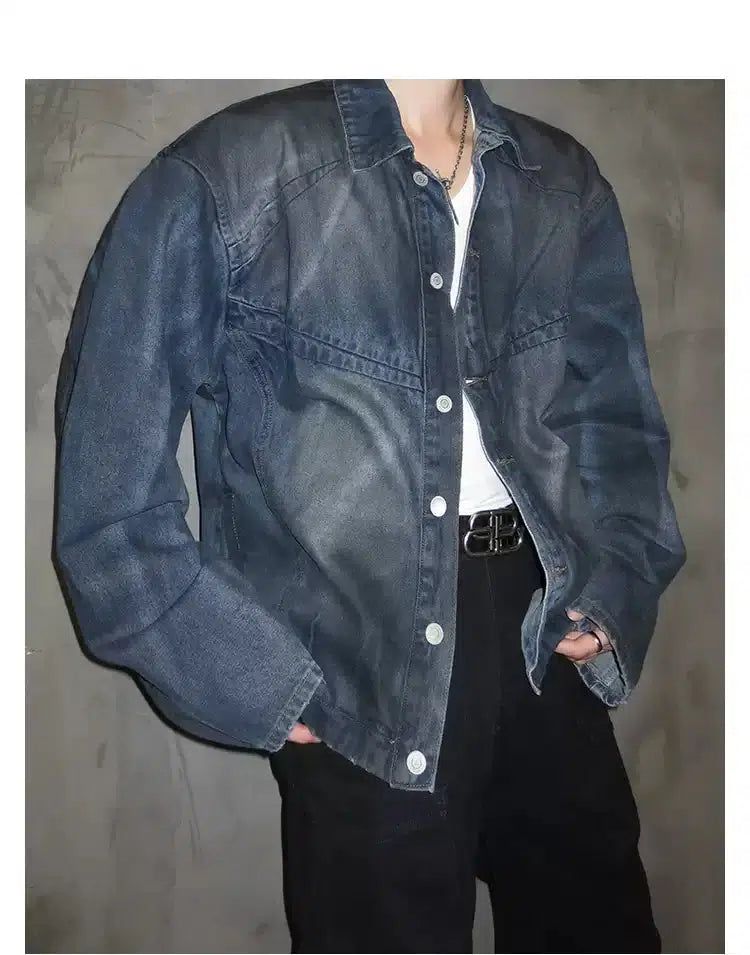 Woo Baggy Fit Washed Denim Jacket-korean-fashion-Jacket-Woo's Closet-OH Garments