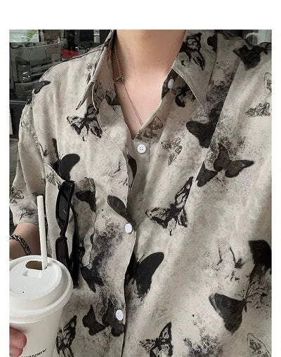 Woo Butterfly Ink Print Shirt-korean-fashion-Shirt-Woo's Closet-OH Garments