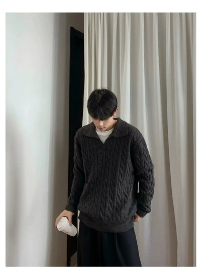 Woo Cable Knit Polo Neck Sweater-korean-fashion-Sweater-Woo's Closet-OH Garments