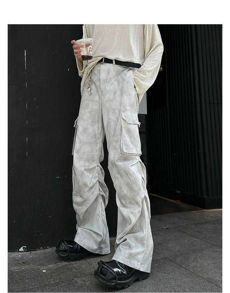 Woo Charcoal Wash Pleated Texture Cargo Pants-korean-fashion-Pants-Woo's Closet-OH Garments