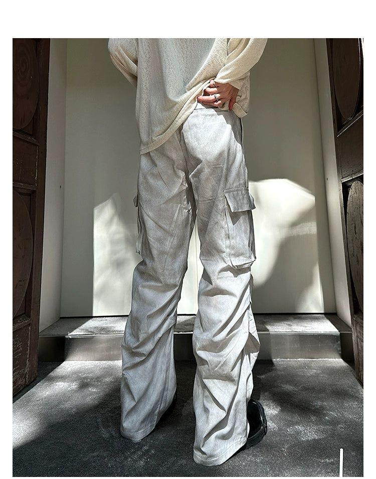 Woo Charcoal Wash Pleated Texture Cargo Pants-korean-fashion-Pants-Woo's Closet-OH Garments