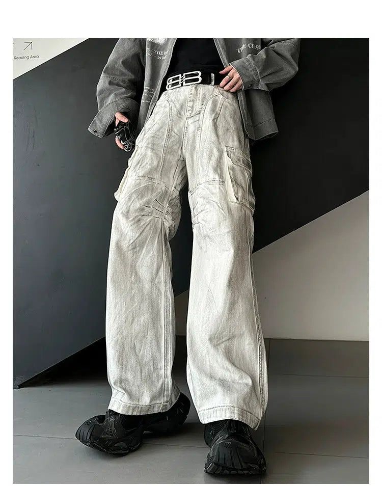 Woo Charcoal Washed Pleated Cargo Pants-korean-fashion-Pants-Woo's Closet-OH Garments