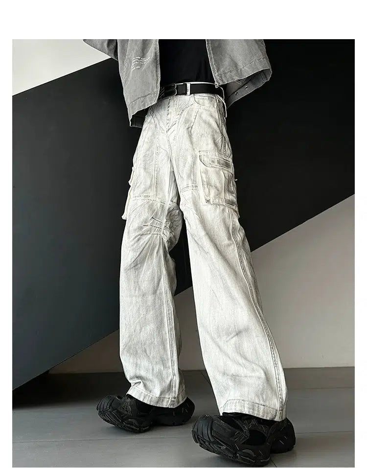 Woo Charcoal Washed Pleated Cargo Pants-korean-fashion-Pants-Woo's Closet-OH Garments