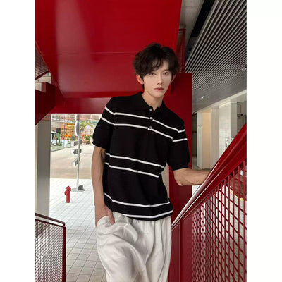 Woo Contrast Striped Knit Polo-korean-fashion-Polo-Woo's Closet-OH Garments