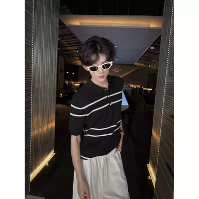 Woo Contrast Striped Knit Polo-korean-fashion-Polo-Woo's Closet-OH Garments