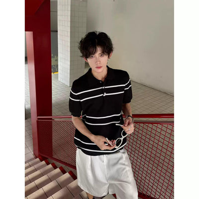Woo Contrast Striped Knit Polo-korean-fashion-Polo-Woo's Closet-OH Garments