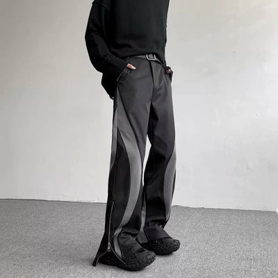 Woo Contrast Zipped Slit Flared Trousers-korean-fashion-Trousers-Woo's Closet-OH Garments