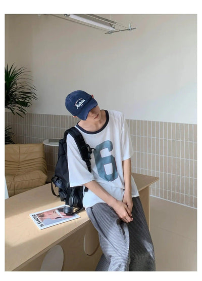 Woo Drop Shoulder Number Graphic T-Shirt-korean-fashion-T-Shirt-Woo's Closet-OH Garments