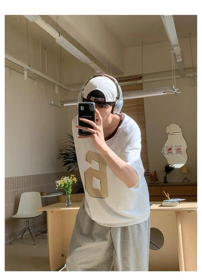 Woo Drop Shoulder Number Graphic T-Shirt-korean-fashion-T-Shirt-Woo's Closet-OH Garments
