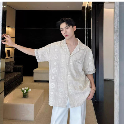Woo Embroidered Pattern Short Sleeve Shirt-korean-fashion-Shirt-Woo's Closet-OH Garments