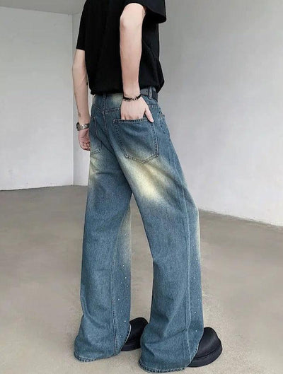 Woo Faded Scattered Rhinestone Jeans-korean-fashion-Jeans-Woo's Closet-OH Garments